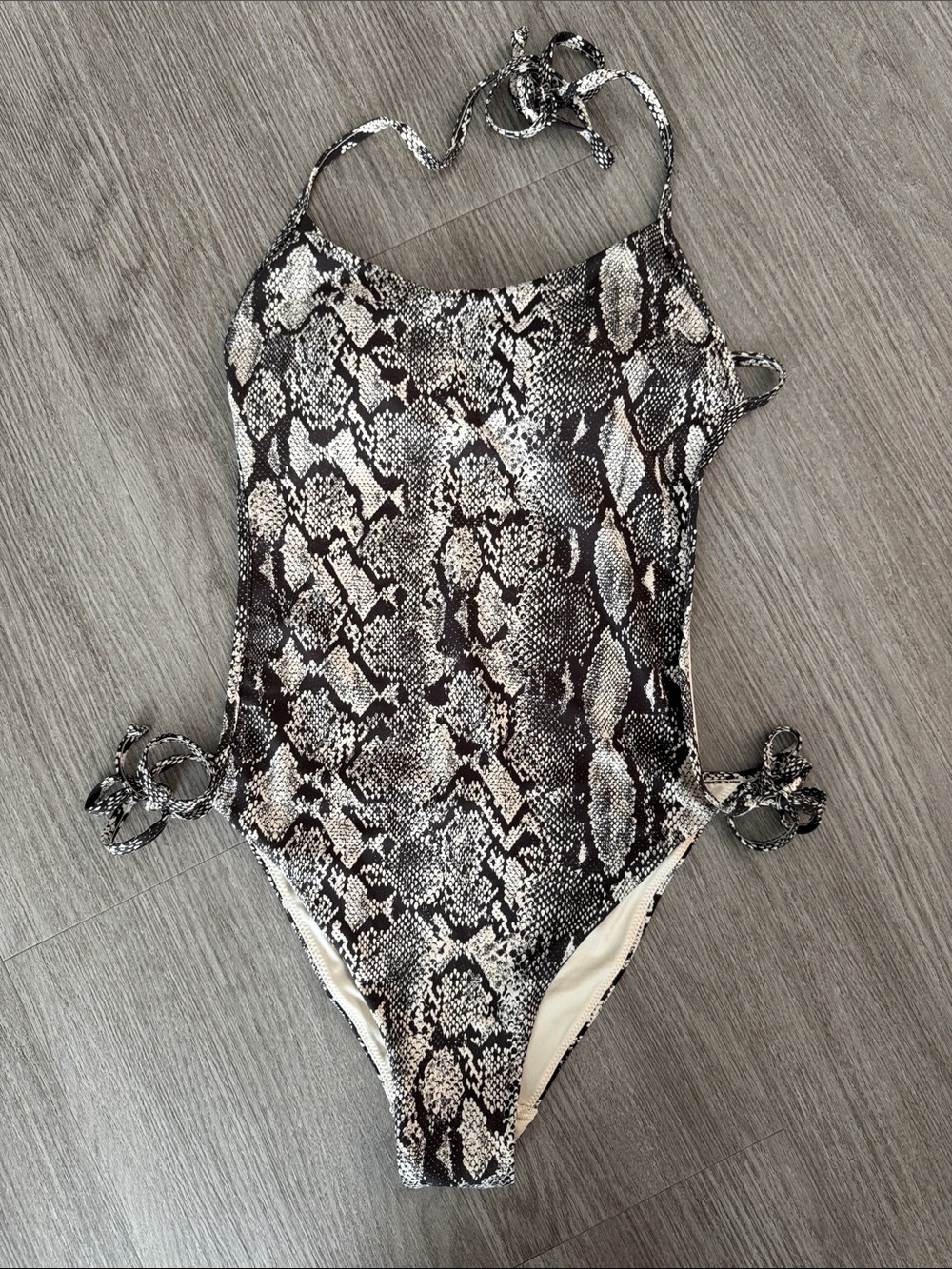 H&M Snake Print One-Piece Swimsuit in Black and Cream